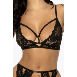 Oh la la Cheri Paris Aphrodite Strappy Lace Black Bra Women’s Size S/M NWOT
